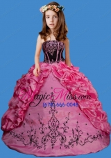 Rose Pink Strapless Embroisery and Pick-ups Little Girl Pageant Dress