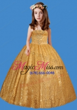 Gold Strapless Sequins Appliques Long 2014 New Little Girl Pageant Dress