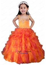 Multi-color Spaghetti Straps Beading and Ruffles Little Girl Pageant Dress