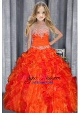 Ball Gown Strapless Appliques Orange Red Little Girl Pageant Dress with Ruffles