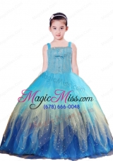 2014 Blue Ball Gown Beading and Ruching Little Girl Pageant Dress