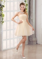 2015 A Line Belt Mini Length Bridesmaid Dress with Strapless