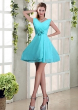 Ruching and Hand Made Flowers V Neck A Line Bridesmaid Dress