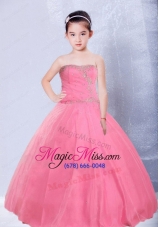 Rose Red Little Girl Pageant Dress with Strapless Ball Gown Ruching
