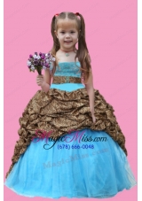 Aque Blue Ball Gown Strapless Leopard Little Girl Pageant Dress