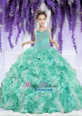 Ruffles and Beaded Decorate Little Girl Pageant Dress in Apple Green