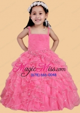 Rose Pink Ball Gown Spaghetti Straps Little Girl Pageant Dress