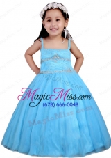 Aqua Blue  Spaghetti Straps Beading Little Girl Pageant Dress