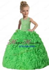 Straps Ball Gown Ruffles Green Beading Little Girl Pageant Dress