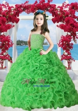 Spring Green Organza Ruffles Little Girl Pageant Dress with Beading