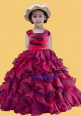 Square Appliques and Ruffles Little Girl Pageant Dress in Multi-color