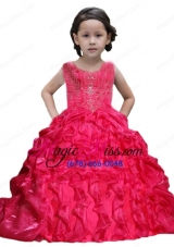 2014 Red Scoop Ball Gown Beading and Ruching Little Girl Pageant Dress
