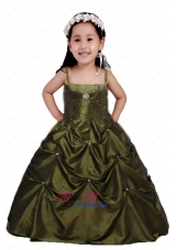 2014 Olive Green Ball Gown Beading and Ruching Little Girl Pageant Dress