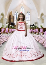 Embroidery Satin Little Girl Pageant Dress in White