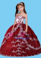 Luxurious Ball Gown Appliques Little Girl Pageant Dress in Wine Red