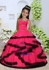 Beautiful Straps Beading Little Girl Dress with Layers and Ruching