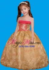 Lovely Lace Strapless Ball Gown Little Girl Pageant Dress in Gold