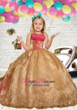 Gold Embroidery Little Girl Pageant Dress with Ruffles