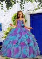 Cheap Beading and Ruffles Purple and Blue Little Girl Pageant Dress with Hand Made Flower