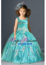 Wide Straps Organza Little Girl Pageant Dress with Appliques