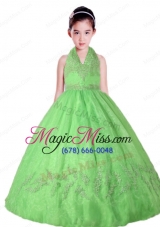 Spring Green Halter Top Neck Appliques Little Girl Pageant Dress