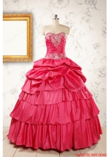 Most Popular Coral Red Sweet 16 Dresses with Appliques