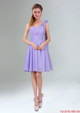 Gorgeous Mini Length Lavender Dama Dress with Ruching and Handmade Flower