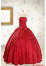 Cheap Red Strapless Sweet 16 Dresses with Beading