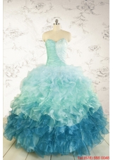 2015 Prefect Blue Quinceanera Dresses with Beading and Ruffles