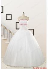 2015 Perfect White Strapless Appliques and Belt Quinceanera Dresses