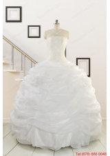 Pretty White Strapless 2015 Quinceanera Dresses with Beading