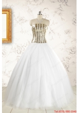 2015 The Super Hot Tulle Strapless Sequins White Quinceanera Dresses