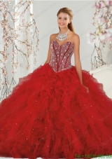 2015 Top Seller Beading and Ruffles Dresses for Quinceanera in Red