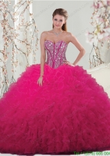 Unique Hot Pink Sweet 15 Dresses with Beading and Ruffles for 2015