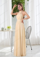 Popular Empire Halter Ruching Prom Dresses with Hand Made Flowers