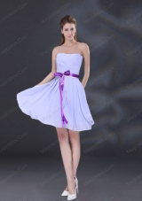 Ruching and Belt Chiffon Prom Dresses in Lavender