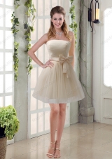 Simple Ruching Strapless Princess Mother of the Bride Dresses with Bowknot