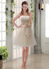 Popular Champagne Strapless Princess Bowknot Prom Dresses for 2015