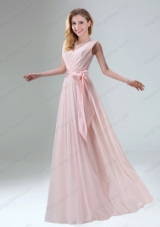 Fashionable Belt Ruching Chiffon Prom Dresses with Bowknot