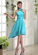 Halter Ruching and Hand Made Flowers Prom Dresses