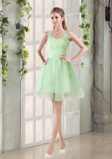 Ruching Organza A Line Straps Prom Dresses with Lace Up