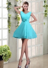 Ruching and Hand Made Flowers V Neck A Line Prom Dresses