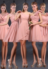 2015 Ruching Chiffon Prom Dresses in Peach