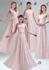 Most Beautiful Chiffon Light Pink Empire Prom Dresses with Ruching