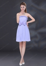 Lavender A Line Strapless Prom Dresses with Bowknot