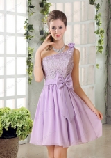 One Shoulder Lilac Prom Dresses with Bowknot for 2015