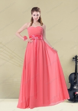Sweetheart Watermelon Long Prom Dresses with Bow Belt