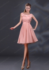 Bateau A Line Prom Dresses with Appliques and Ruching