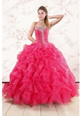 Pretty Beading and Ruffles Sweet 15 Dresses in Hot Pink for 2015