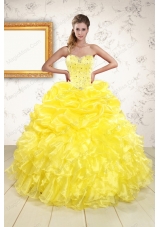 2015 Sweetheart Yellow Quinceanera Dresses with Beading